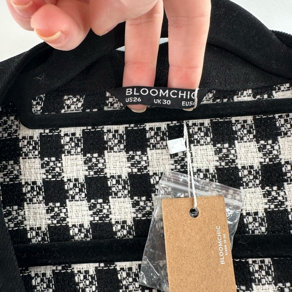 Bloomchic Black & White 90’s Houndstooth Plaid Knot Cardigan Blazer Jacket - Picture 2 of 6